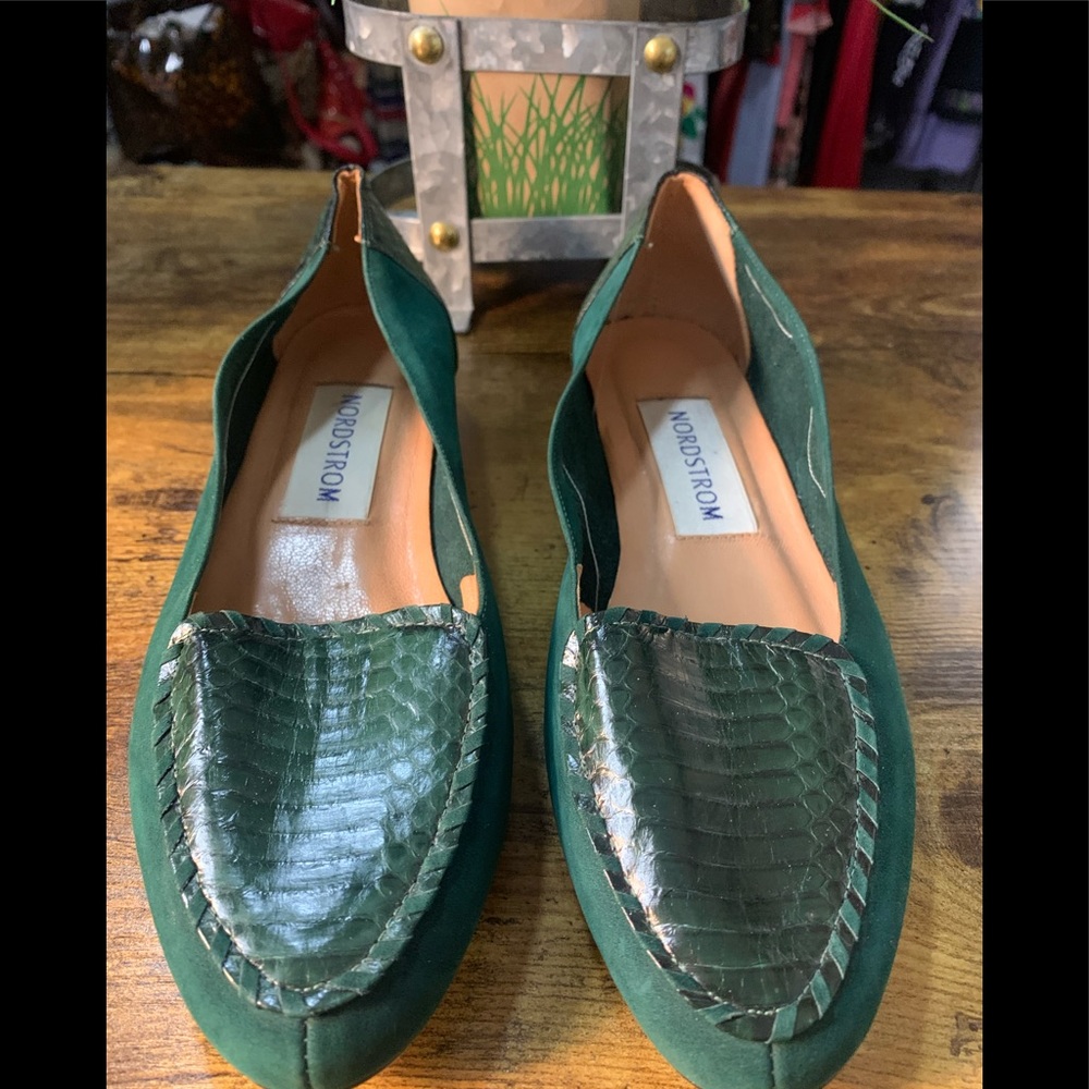 Nordstrom Green Suede alligator loafers
